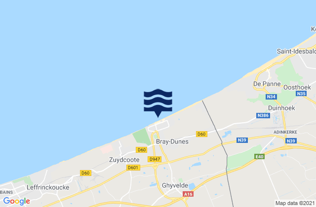 Bray-Dunes, Belgiumの潮見表地図