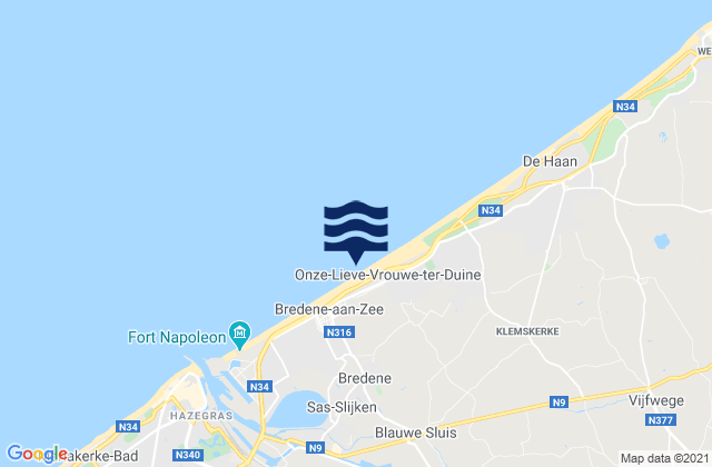 Bredene, Belgiumの潮見表地図