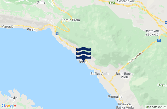 Brela, Croatiaの潮見表地図