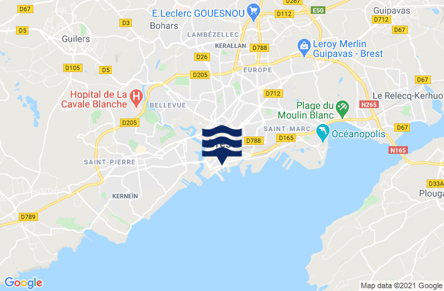 Brest, Franceの潮見表地図