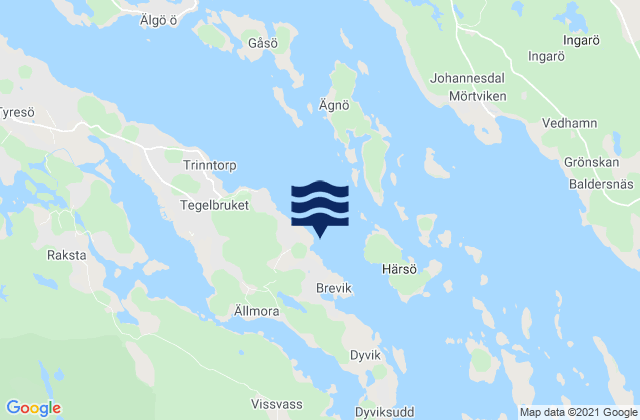 Brevik, Swedenの潮見表地図