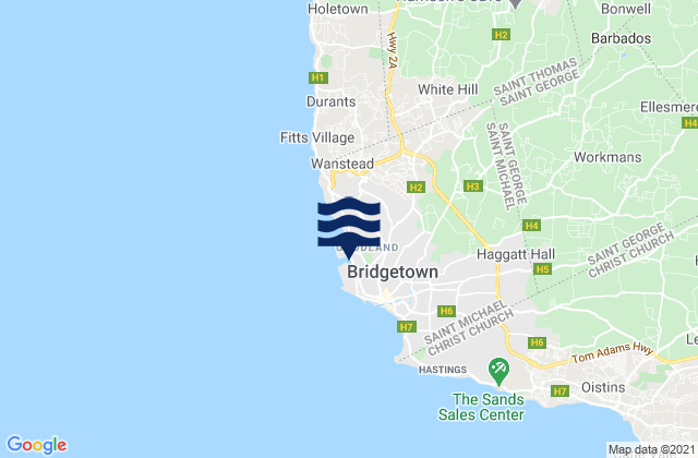 Bridgetown, Barbadosの潮見表地図
