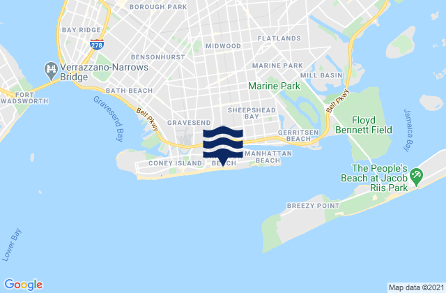 Brighton Beach Brooklyn, United Statesの潮見表地図