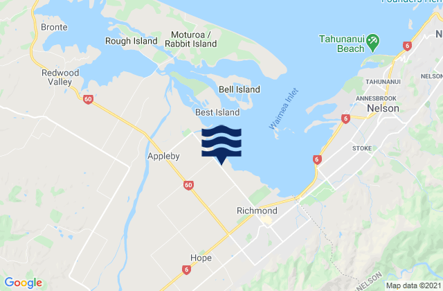Brightwater, New Zealandの潮見表地図