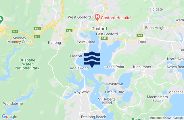 Brisbane Water, Australiaの潮見表地図