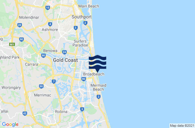Broadbeach, Australiaの潮見表地図