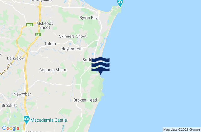 Broken Head Beach, Australiaの潮見表地図