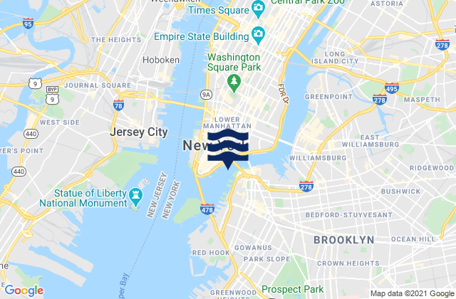 Brooklyn Bridge 0.1 mile southwest of, United Statesの潮見表地図