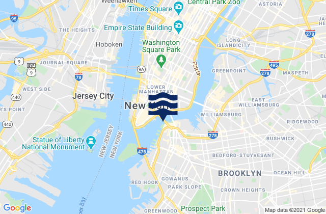 Brooklyn Bridge, United Statesの潮見表地図