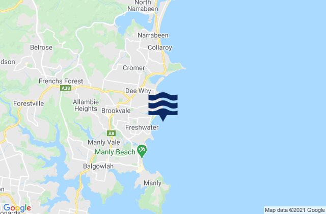 Brookvale, Australiaの潮見表地図