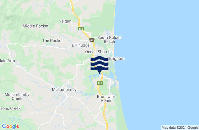 Brunswick River-South, Australiaの潮見表地図