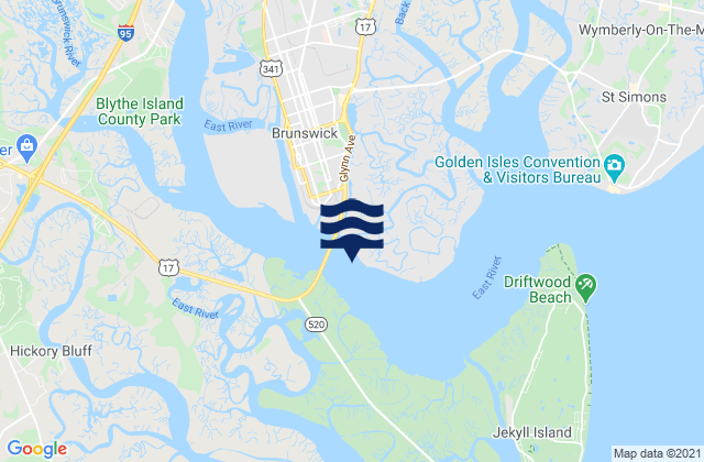 Brunswick River Bridge southeast of, United Statesの潮見表地図