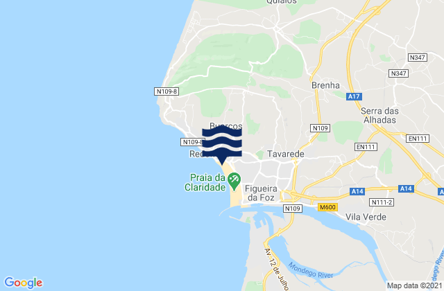 Buarcos, Portugalの潮見表地図