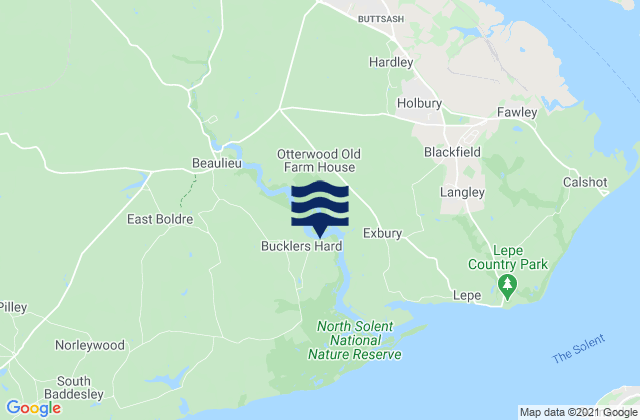 Bucklers Hard, United Kingdomの潮見表地図