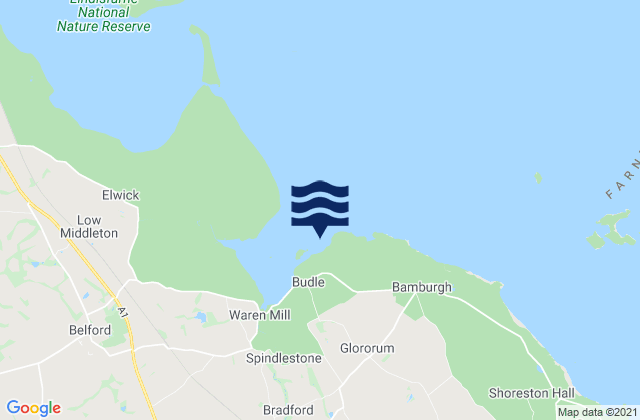 Budle Bay, United Kingdomの潮見表地図