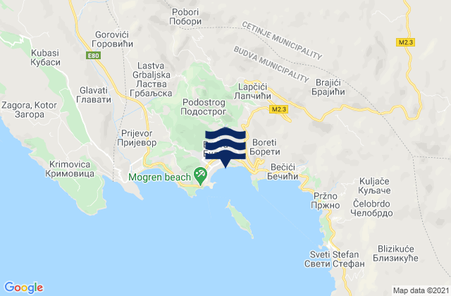 Budva, Montenegroの潮見表地図