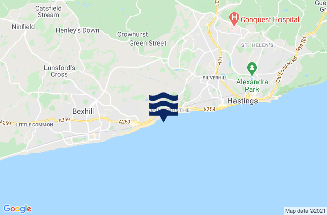 Bulverhythe Beach, United Kingdomの潮見表地図