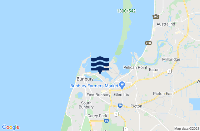 Bunbury, Australiaの潮見表地図