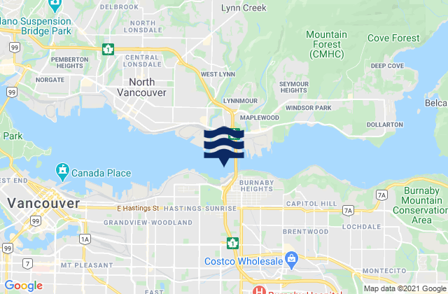 Burnaby, Canadaの潮見表地図