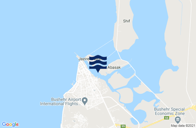 Bushahr Persian Gulf, Iranの潮見表地図