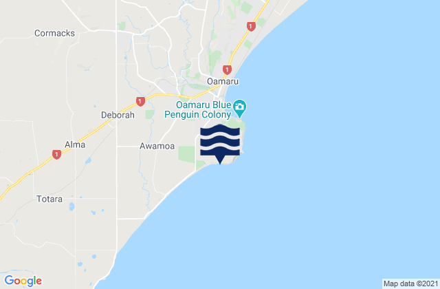 Bushy Beach, New Zealandの潮見表地図