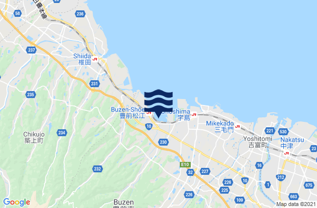 Buzen-shi, Japanの潮見表地図