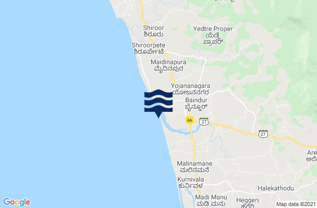 Byndoor, Indiaの潮見表地図