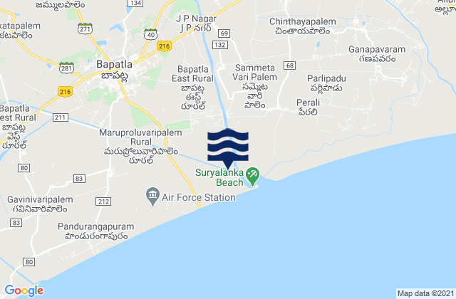 Bāpatla, Indiaの潮見表地図