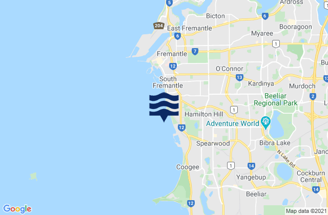 C Y O’Connor Beach, Australiaの潮見表地図