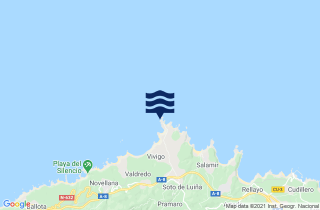 Cabo Vidio, Spainの潮見表地図