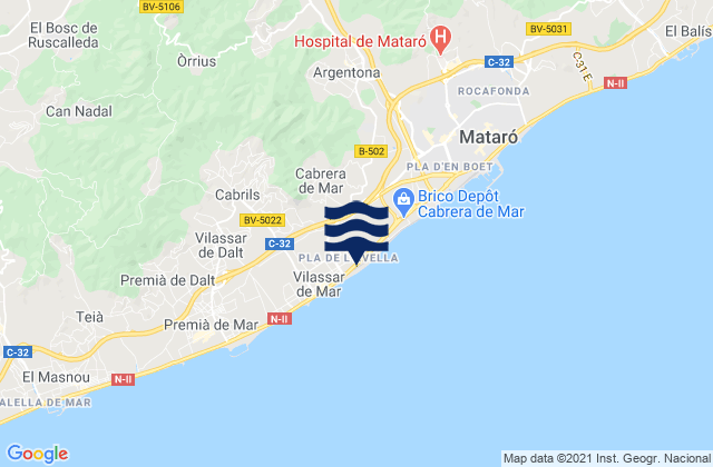 Cabrera de Mar, Spainの潮見表地図
