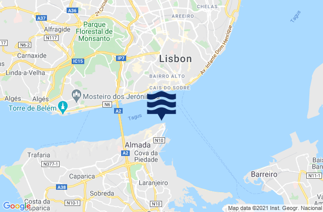 Cacilhas, Portugalの潮見表地図