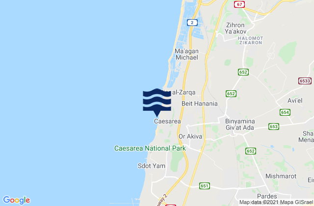 Caesarea, Israelの潮見表地図