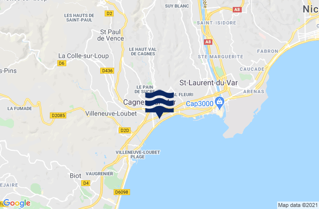 Cagnes-sur-Mer, Franceの潮見表地図