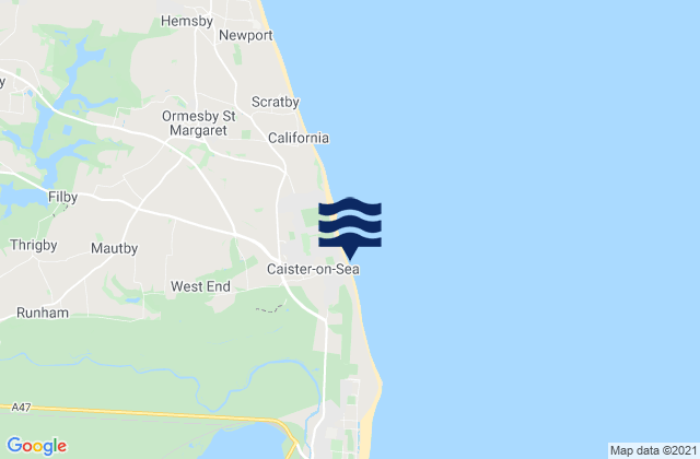 Caister-on-Sea, United Kingdomの潮見表地図