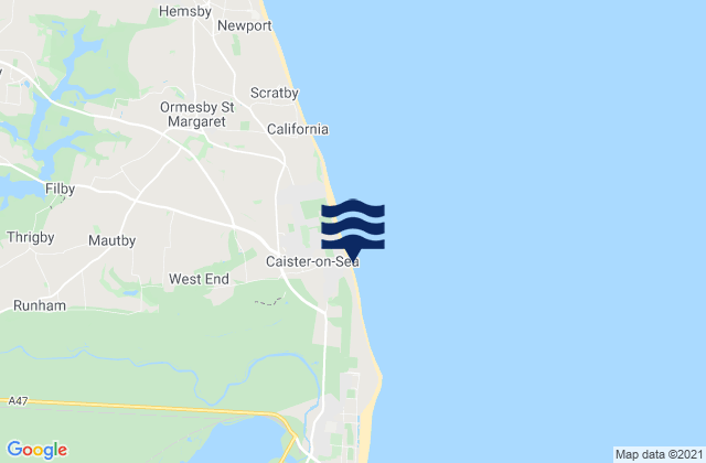 Caister Beach, United Kingdomの潮見表地図