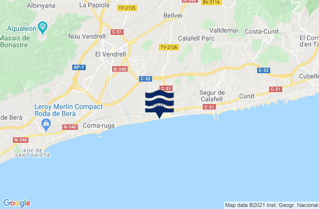 Calafell, Spainの潮見表地図