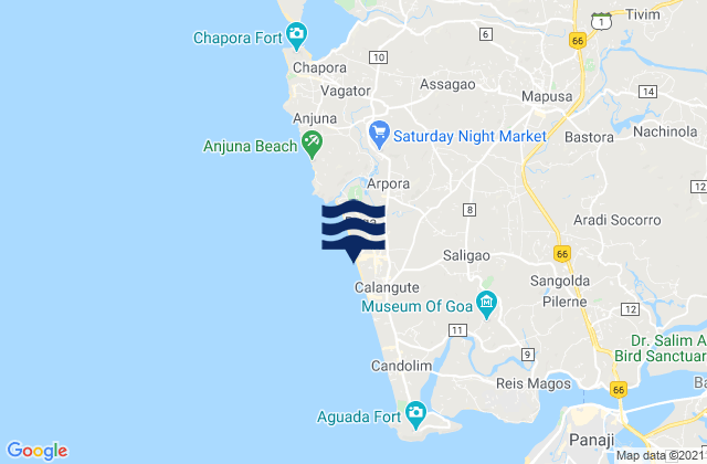 Calangute, Indiaの潮見表地図
