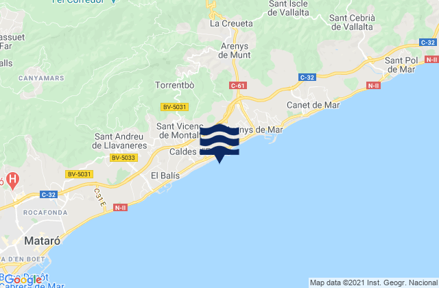 Caldes d'Estrac, Spainの潮見表地図