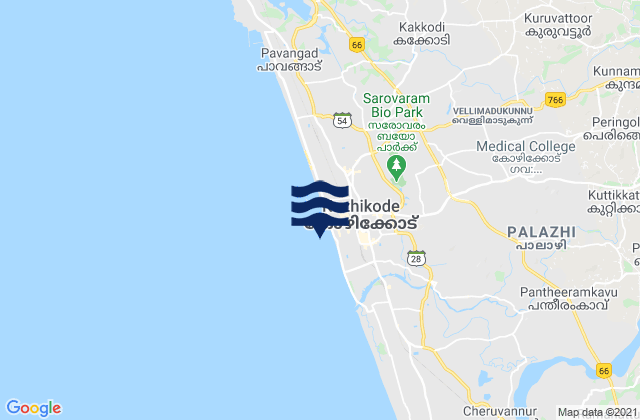 Calicut, Indiaの潮見表地図