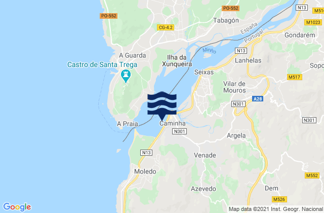 Caminha, Portugalの潮見表地図