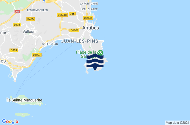 Cap d'Antibes, Franceの潮見表地図