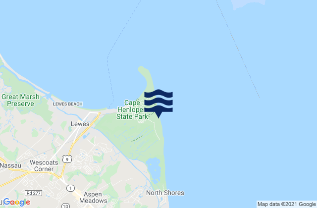 Cape Henlopen Bay, United Statesの潮見表地図
