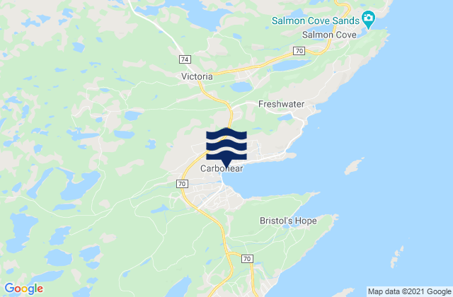 Carbonear, Canadaの潮見表地図