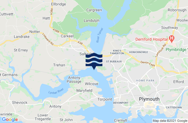 Cargreen, United Kingdomの潮見表地図