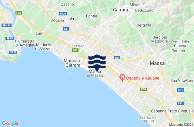 Carrara, Italyの潮見表地図