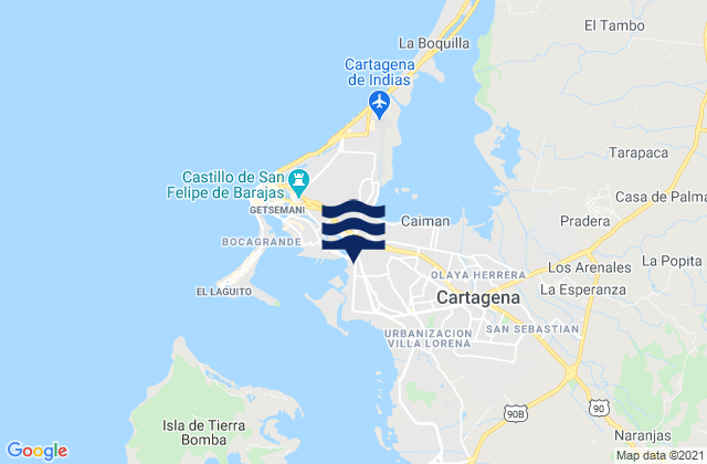 Cartagena, Colombiaの潮見表地図