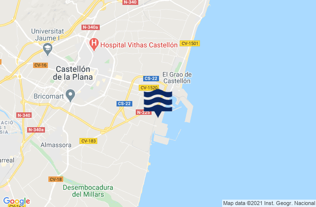 Castelló de la Plana, Spainの潮見表地図