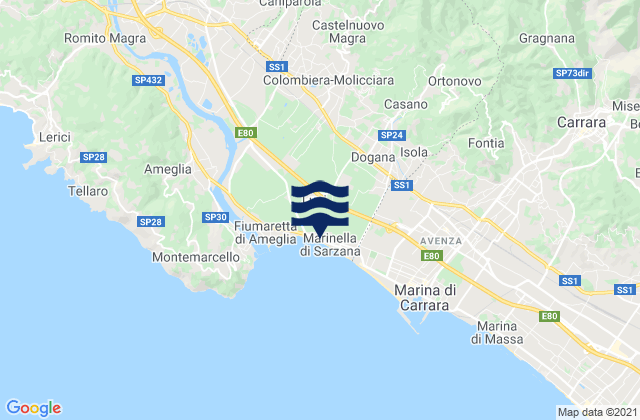 Castelnuovo Magra, Italyの潮見表地図