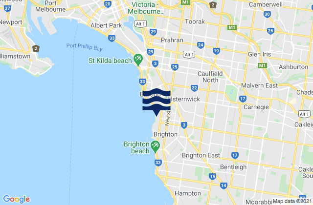 Caulfield, Australiaの潮見表地図